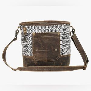 Myra Bag Burnt Sienna Upcycled Canvas Cotton & Leather Shoulder Bag